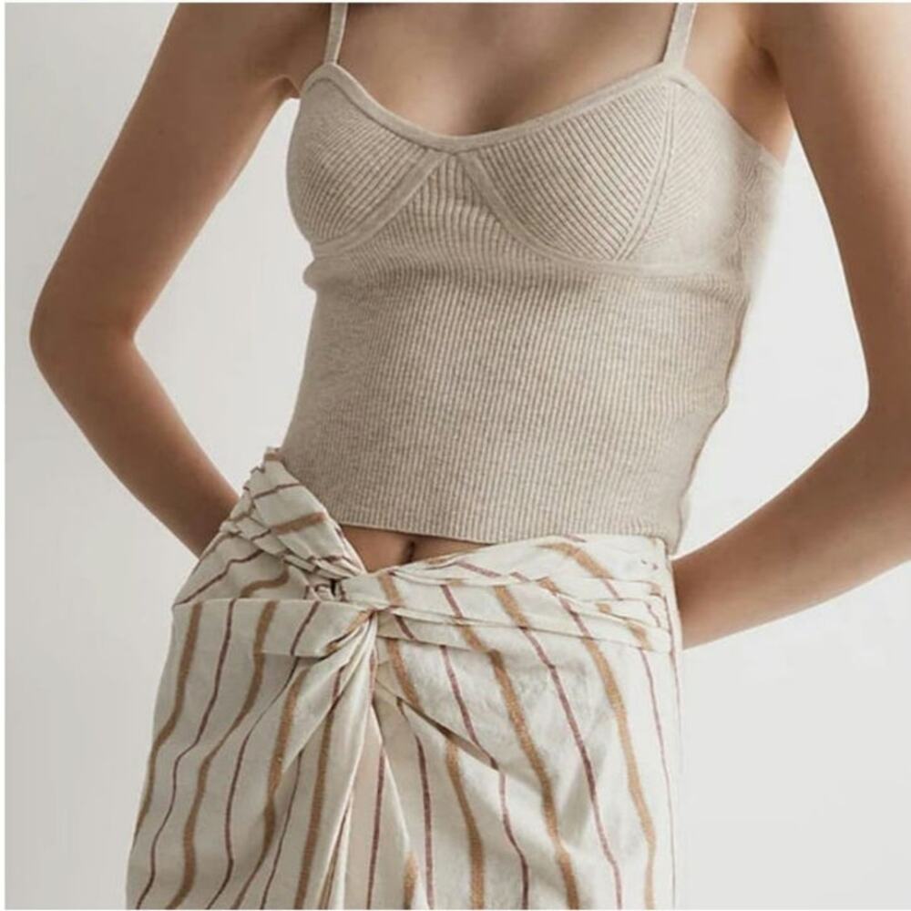 Madewell NWT Stripe Sarong Wrap Midi Skirt Twist Front Linen Cotton Size 12 - Picture 3 of 16